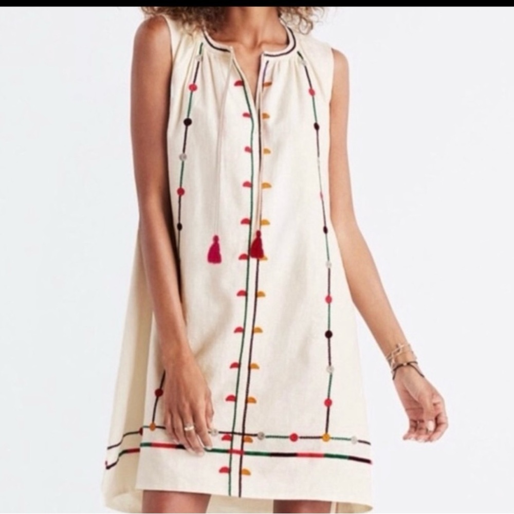 Madewell Embroidered Cream Sleeveless Dress